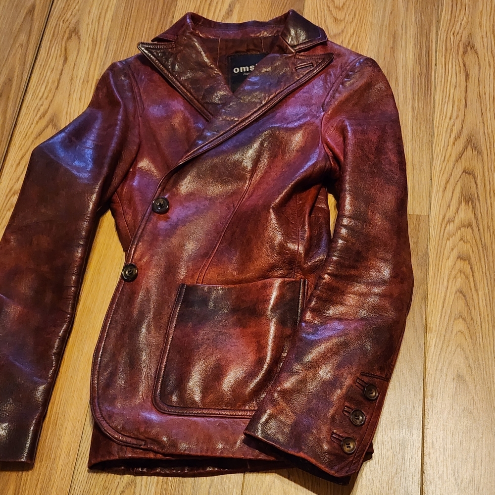 Omski; Imaginator Women's Burgundy Leather Jacket Vintage - Picture 6 of 9